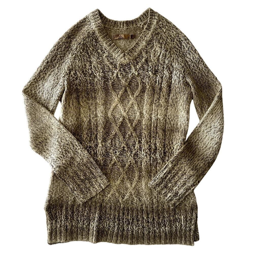 Prana Heather Gray Gravel Leisel Sweater Cable Knit Size Small Women's